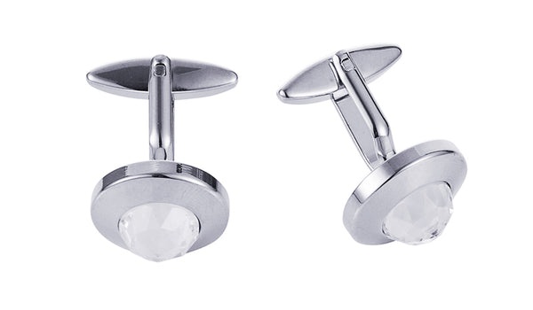 Round Clear Crystal Cufflinks
