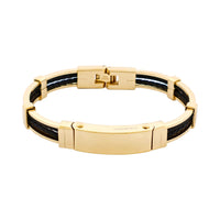 Gold & Stainless Black Leather Bracelet thumbnail 1