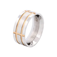 Steel & Yellow Gold Indented Grid Ring thumbnail 3
