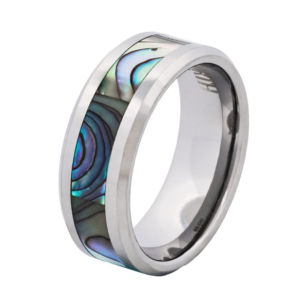 Ocean Crest Polished Rhodium Tungsten Ring — front view