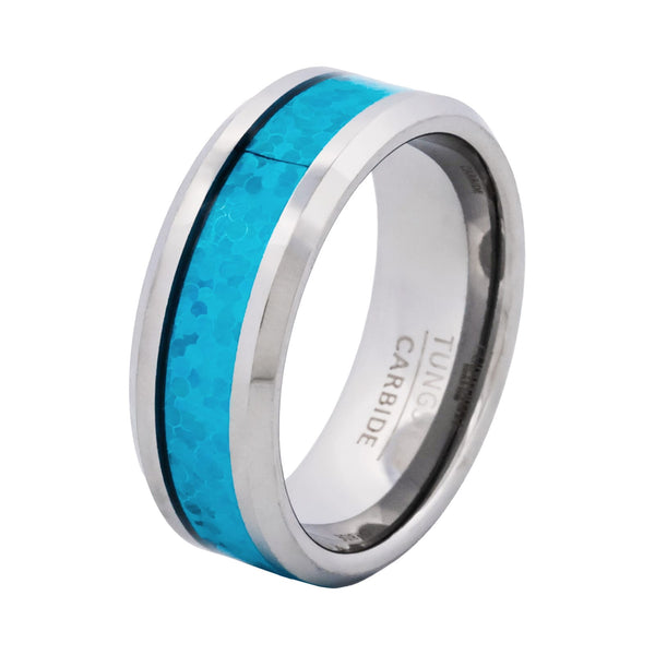 Pacific Opal Polished Rhodium Tungsten Ring