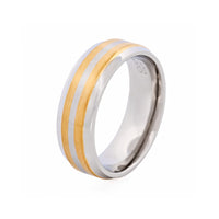 Steel & Double Gold Band Ring thumbnail 3