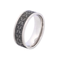 Brushed Steel Black Enamel Brick Pattern Ring thumbnail 3