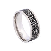 Brushed Steel Black Enamel Brick Pattern Ring thumbnail 4