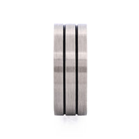 Brushed Steel Double Black Enamel Stripe Ring thumbnail 1