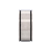 Brushed Steel Two Black Enamel Line Ring thumbnail 1
