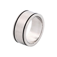 Brushed Steel Two Black Enamel Line Ring thumbnail 3