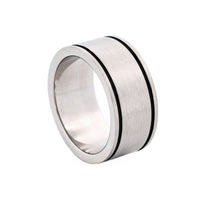 Brushed Steel Two Black Enamel Line Ring thumbnail 4