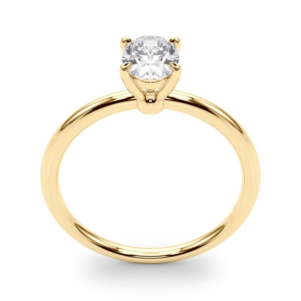 Margot oval solitaire engagement ring in yellow gold, upright view
