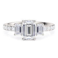 Aspen emerald cut diamond trilogy ring in 950 platinum, top view