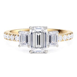 Aspen Yellow Gold - Emerald cut trilogy ring. Top view