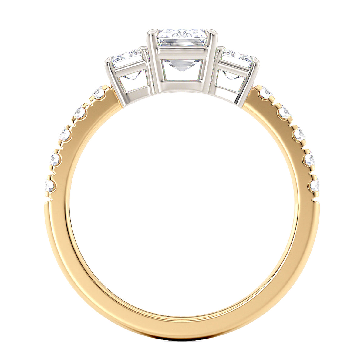 Aspen — Emerald Cut Lab Grown Diamond Trilogy Engagement Ring — hand-finished lab grown engagement ring by Monroe Yorke Diamonds — view 2