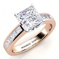 Albany - princess-cut diamond engagement ring in rose gold with channel set princess cut diamonds on the band.