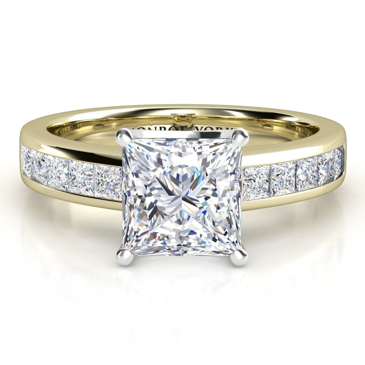 Albany - Gold princess cut diamond engagement ring. Yellow Gold band with channel set princess cut diamonds.