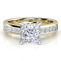 Albany - Gold princess cut diamond engagement ring. Yellow Gold band with channel set princess cut diamonds.