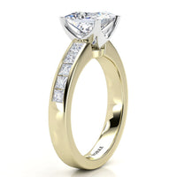 Side view of Albany princess cut diamond ring in gold. Side view showing the beautiful setting. Yellow Gold
