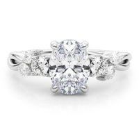 Alma oval diamond nature inspired ring setting in white gold, viewed from above