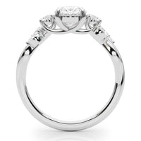 Alma oval diamond nature inspired ring setting in white gold, front elevation of the band