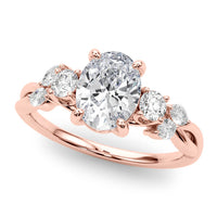 Alma oval diamond nature inspired ring setting in rose gold, angled view