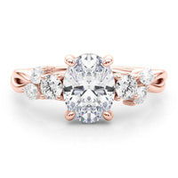 Alma oval diamond nature inspired ring setting in rose gold, viewed from above