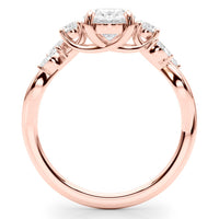 Alma oval diamond nature inspired ring setting in rose gold, front elevation of the band