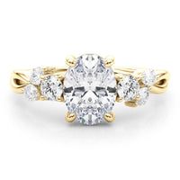 Alma oval diamond nature inspired ring setting in yellow gold, viewed from above