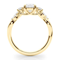 Alma oval diamond nature inspired ring setting in yellow gold, front elevation of the band