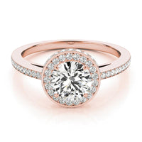 Amelia double halo engagement ring in rose gold, front view showing the round centre diamond above two levels of halo
