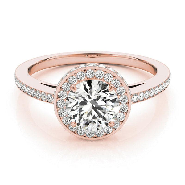 Amelia double halo engagement ring in rose gold, front view showing the round centre diamond above two levels of halo