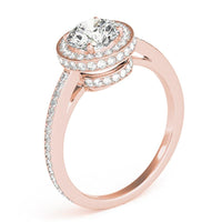 Amelia rose gold double halo ring, side profile showing both halo tiers