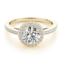 Amelia double halo engagement ring in yellow gold, front view showing the round centre diamond above two levels of halo