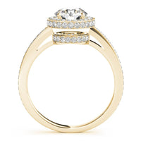 Amelia yellow gold double halo ring, second side view showing the micro claw set shoulders