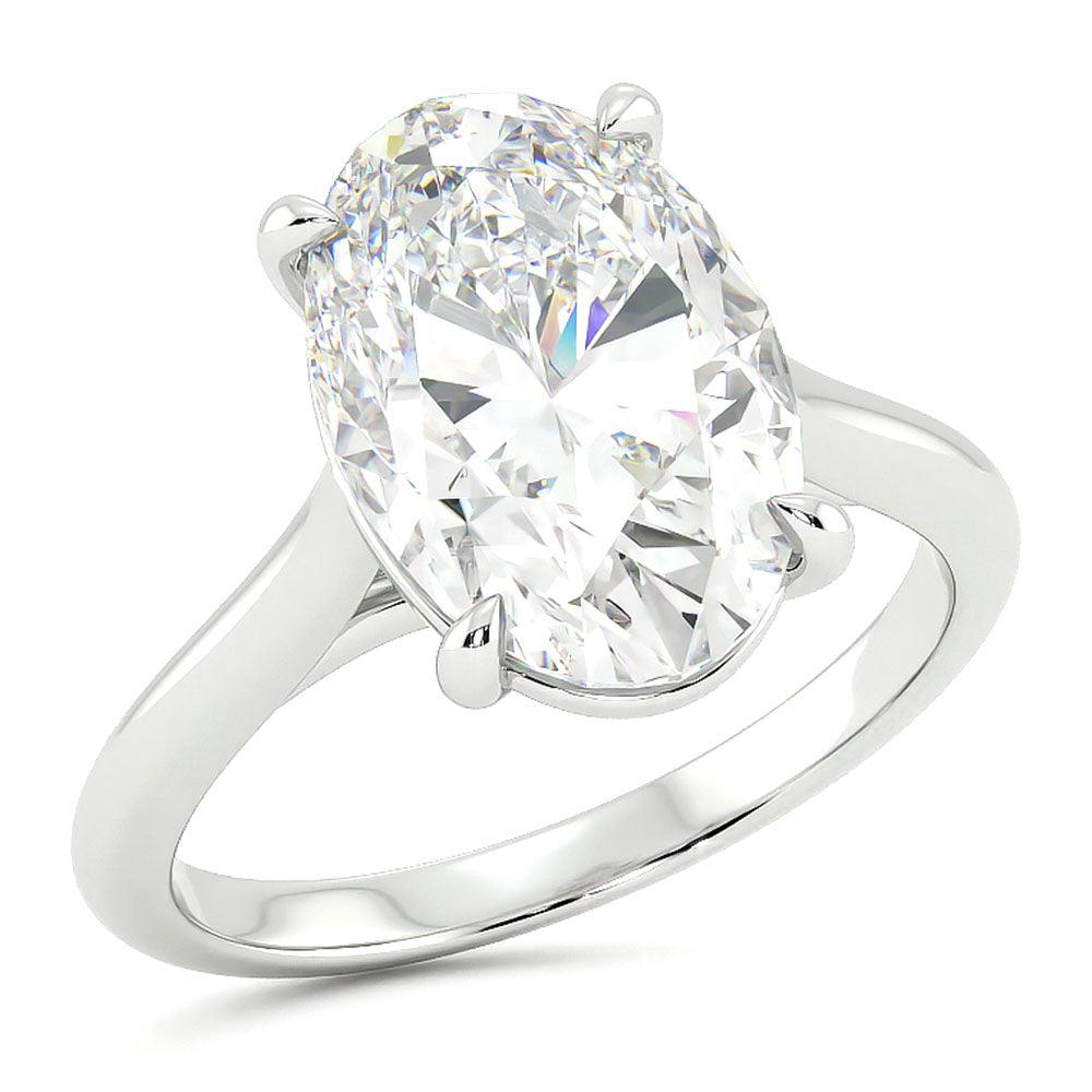 Angel - 4 carat oval cut diamond solitaire ring. Unique design.  Lab created diamond