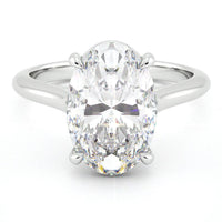 Angel oval diamond engagement ring setting in white gold, viewed from above