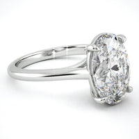 Angel oval diamond solitaire ring setting in white gold, side angle showing the open gallery