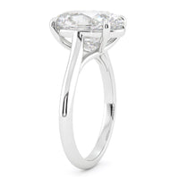 Angel oval diamond solitaire ring setting in white gold, side profile of the four claw head