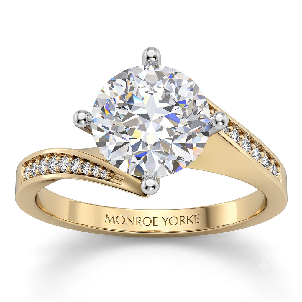 Arbella round brilliant diamond engagement ring in 18ct yellow gold, angled view
