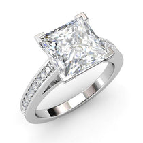 2 centre princess cut diamond, lab grown diamond engagement ring.  Also available with a 3.0 carat centre princess cut diamond. 