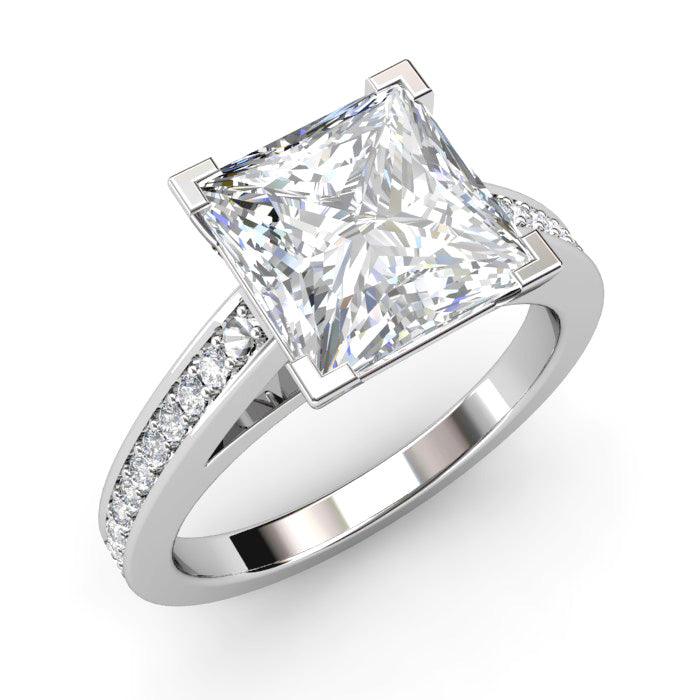 2 centre princess cut diamond, lab grown diamond engagement ring.  Also available with a 3.0 carat centre princess cut diamond. 