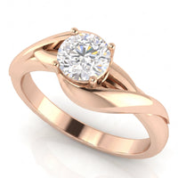 Arlana rose gold Celtic knot diamond solitaire ring, side angle showing the polished interlace sweeping up into the centre setting.