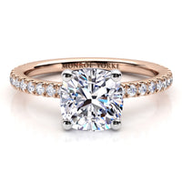 Blake - A rose gold diamond engagement ring with a large cushion-cut center stone and pavé-set diamonds on the band