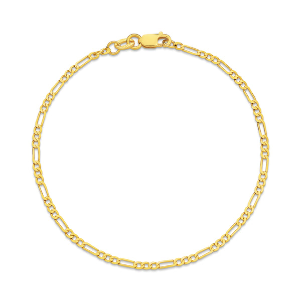 Diamond Cut Figaro 1.92mm Bracelet 18ct Yellow Gold