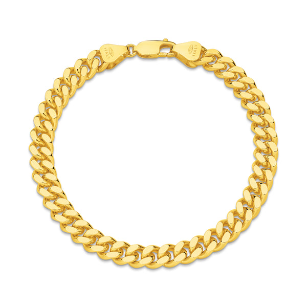 Diamond Cut Curb 7.16mm Bracelet 18ct Yellow Gold