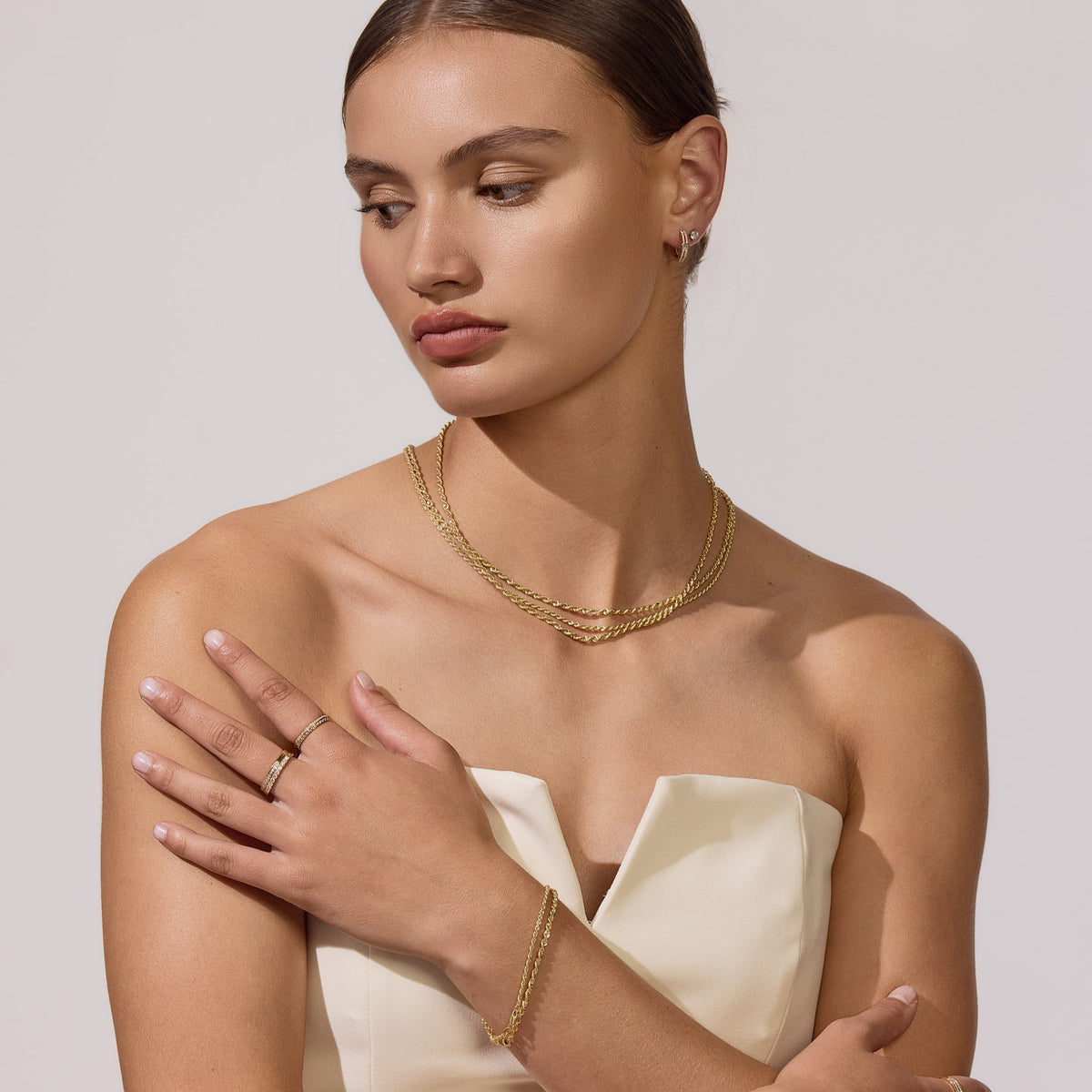 Hollow Diamond Cut Rope 2.18mm Bracelet model — view 3
