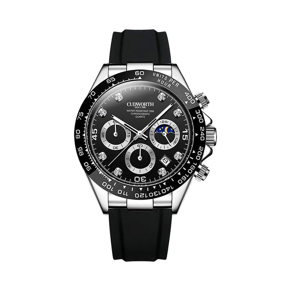 Apex Chronograph Watch — Jet Black dial, silicone strap