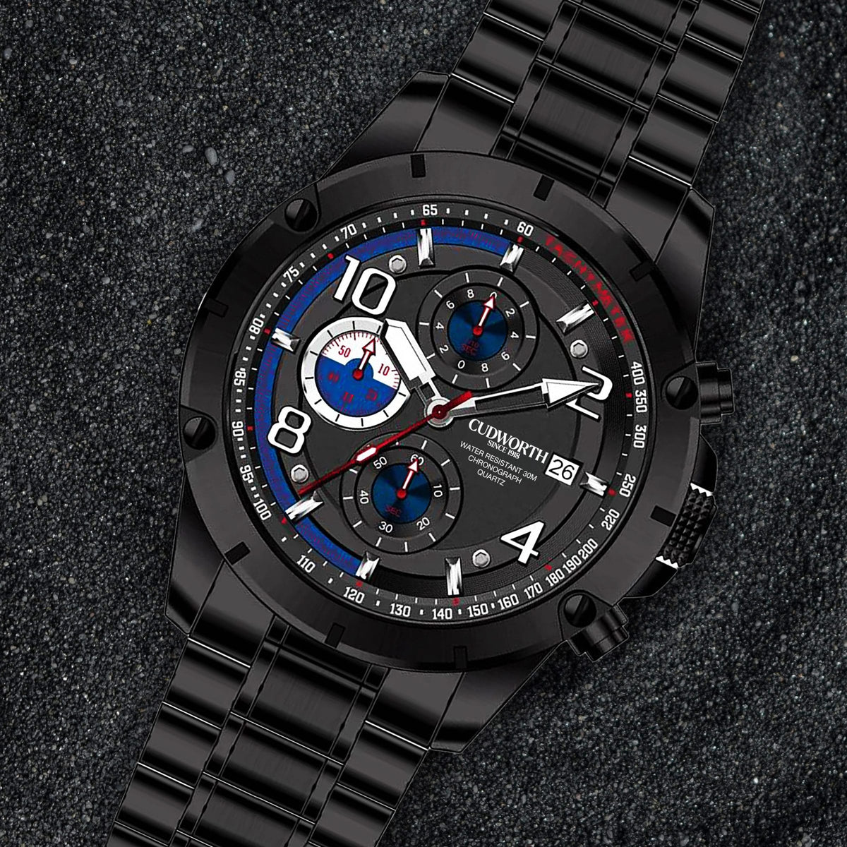 Velocity Chronograph Black Steel — angle, view 2