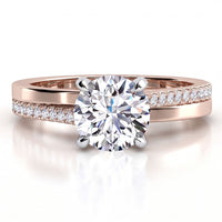 Calida double band diamond engagement ring in 18ct rose gold, top view