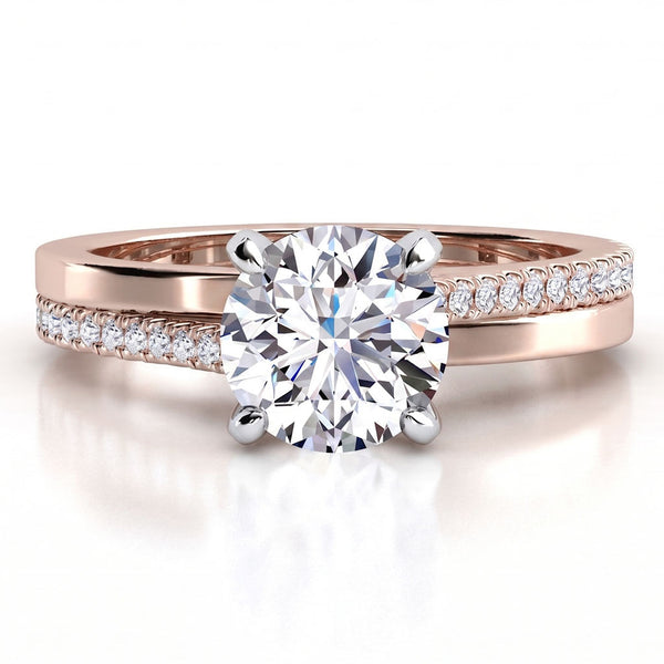 Calida double band diamond engagement ring in 18ct rose gold, top view