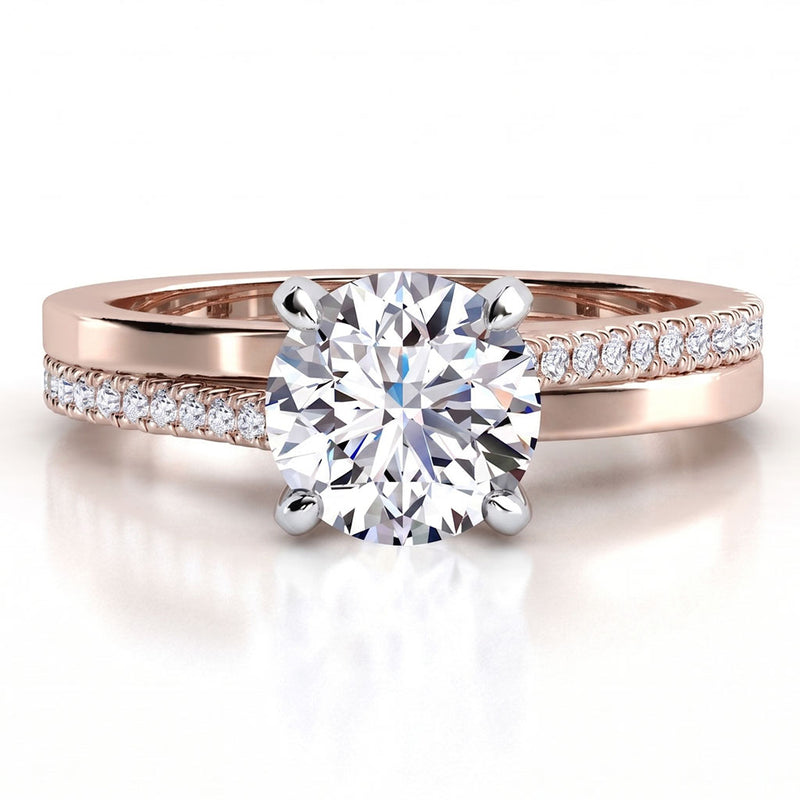 Calida double band diamond engagement ring in 18ct rose gold, top view