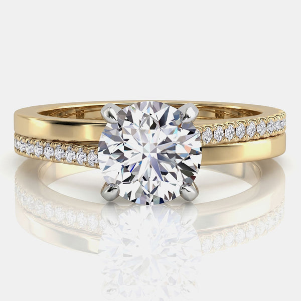 Calida double band diamond engagement ring in 18ct yellow gold, top view